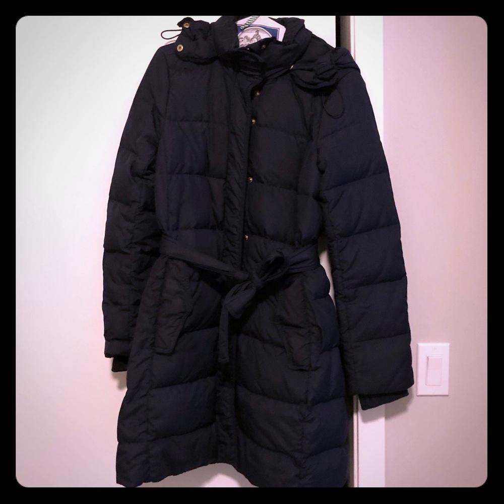 Long belted puffer coat